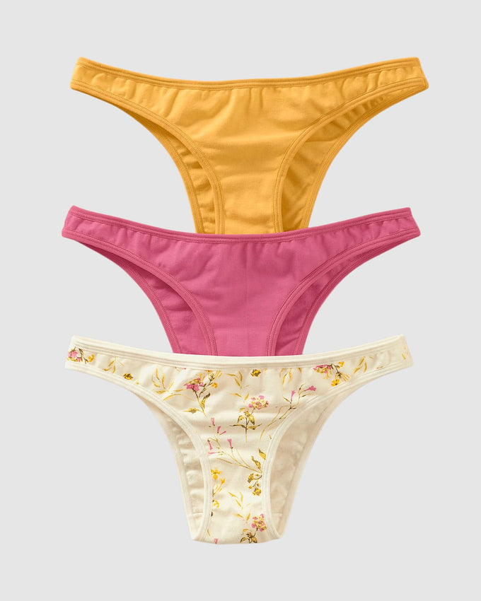 3-Pack of stretch cotton low-rise tanga panties#color_s34-botanical-print-pink-yellow