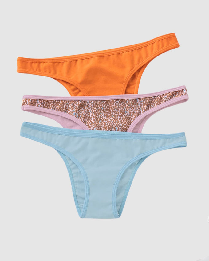 3-Pack of stretch cotton low-rise tanga panties#color_s35-pink-animal-print-blue-orange