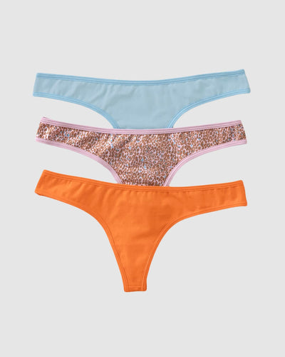 3-Pack stretch cotton low-rise thong panties#color_s35-pink-animal-print-blue-orange