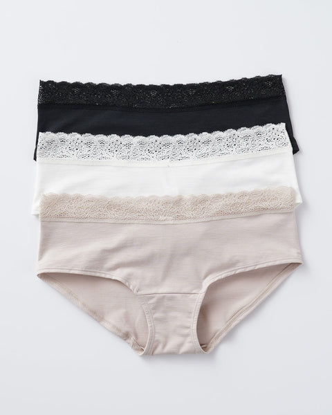 3-Pack hipster style panties with waistline lace trim#color_s01-pearl-black-light-brown
