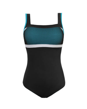 Sporty color block one-piece slimming swimsuit + back cutout#color_700-black