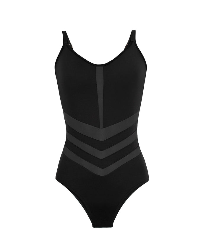 Geometric tulle one-piece light control swimsuit#color_700-black