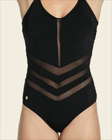Geometric tulle one-piece light control swimsuit#color_700-black