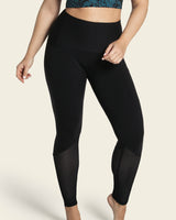 Quick dry high waisted active legging with mesh panels#color_700-black