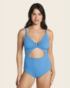 Slimming textured swimuit with keyhole detail