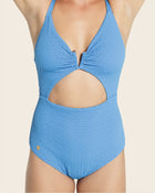 Slimming textured swimuit with keyhole detail