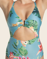 Eco friendly keyhole detail one piece swimsuit#color_518-blue-leaves-print