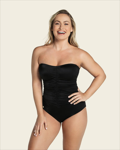 Shirred detail one-piece firm compression swimsuit#color_700-black
