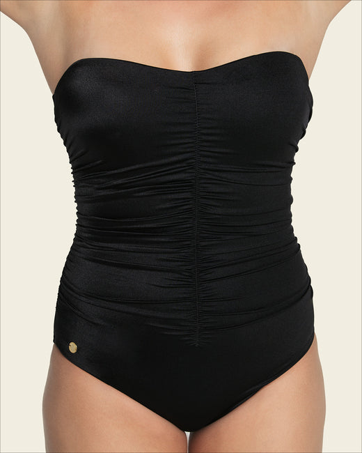 Shirred detail one-piece firm compression swimsuit#color_700-black