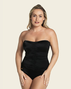Shirred detail one-piece firm compression swimsuit#color_700-black