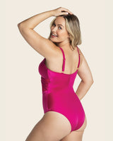 One piece swimsuit with criss cross neckline and tulle#color_944-fuchsia