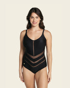 Slimming swimsuit in shiny and textured fabric#color_700-black