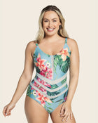 Eco friendly slimming swimsuit with tulle cutouts