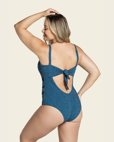 Textured slimming tulle cutout one-piece swimsuit#color_522-blue-animal-print