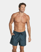 Eco-friendly graphic print knee-length swim trunks for men