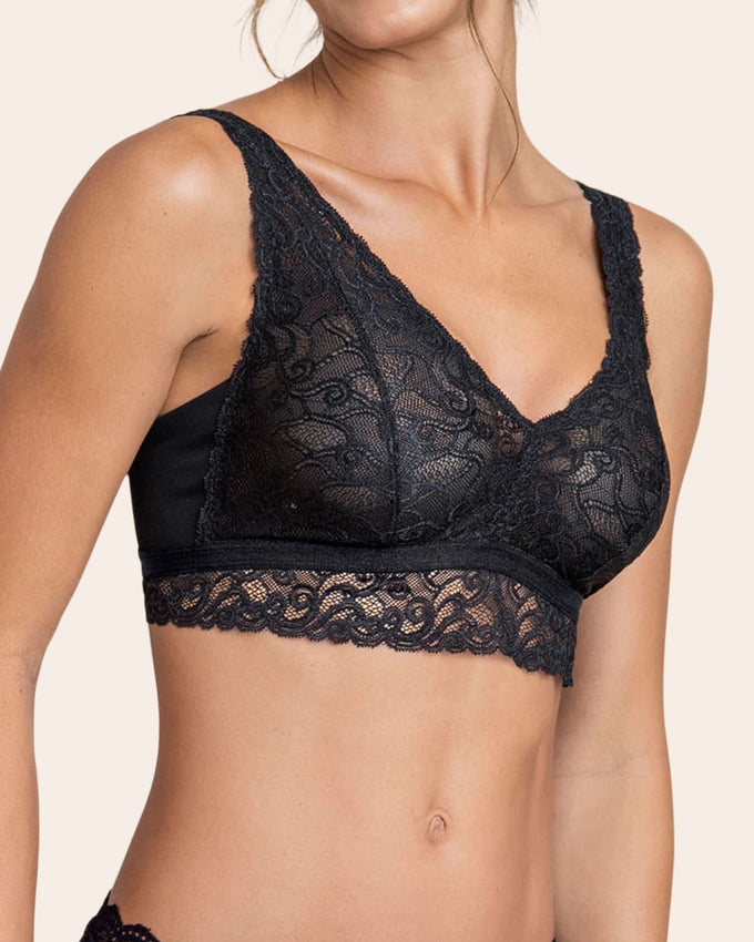 Full coverage plunge back lace bralette#color_700-black