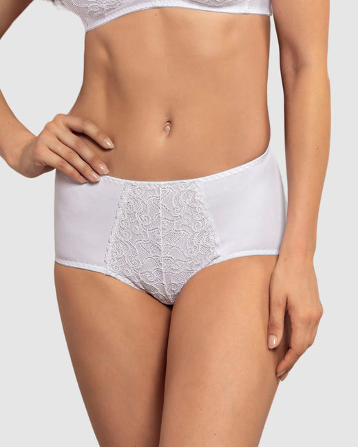 Mid-rise lace detail classic smoothing panty#color_000-white