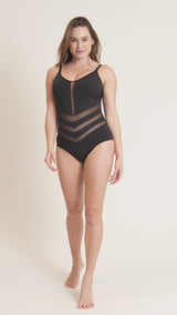 Geometric tulle one-piece light control swimsuit#all_variants