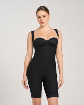 Stage 1 post-surgical short girdle with side zippers and wide straps#color_700-black