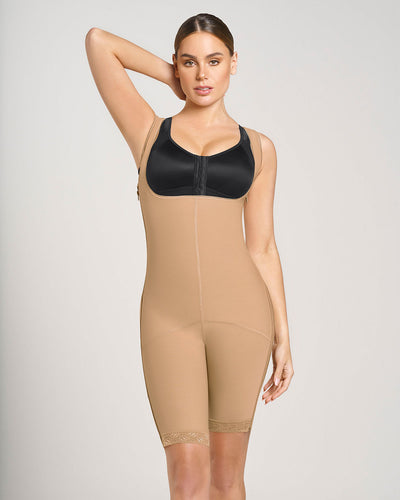 Stage 1 post-surgical short girdle with side zippers and wide straps#color_880-natural-tan