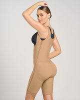 Stage 1 post-surgical short girdle with side zippers and wide straps#color_880-natural-tan