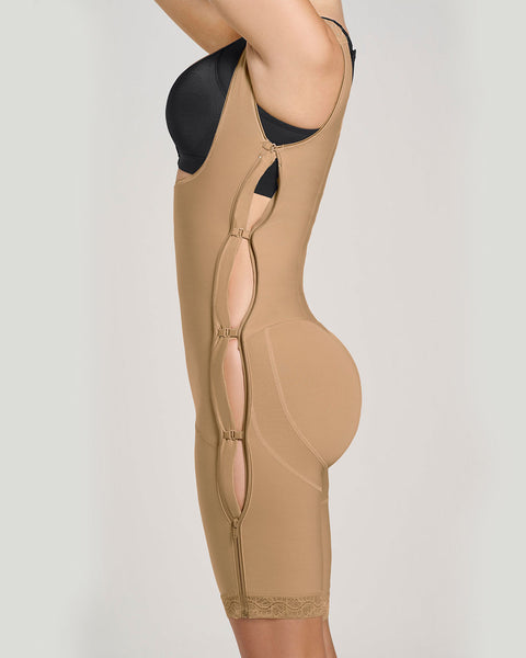 Stage 1 post-surgical short girdle with side zippers and wide straps#color_880-natural-tan
