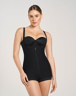 Stage 1 post-surgical boyshort girdle with front hook-and-zip closure#color_700-black